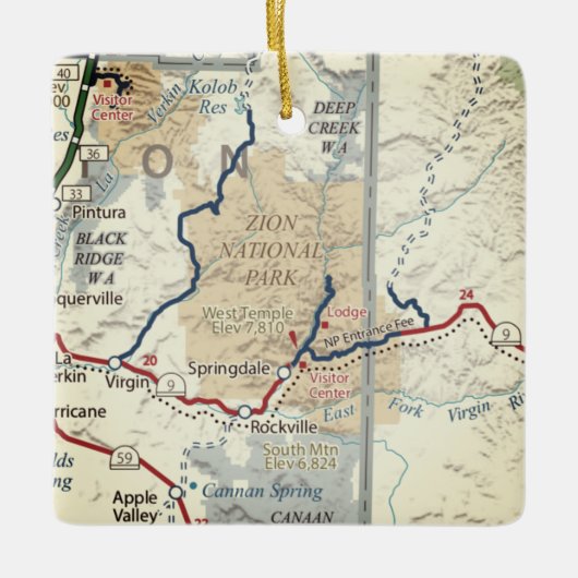 Zion National Park Map Keramisch Ornament (Voorkant)