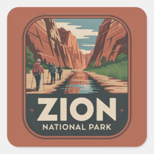 Zion National Park Retro Badge Vierkante Sticker