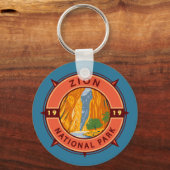 Zion National Park Retro Compass Emblem Sleutelhanger (Voorkant)