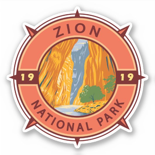 Zion National Park Retro Compass Emblem Sticker (Voorkant)