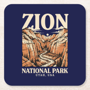 Zion National Park Rode Kliffen Vierkante Kartonnen Onderzetter