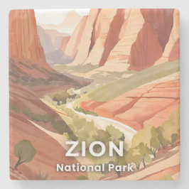 Zion National Park | Travel Watercolor Valley Stenen Onderzetter
