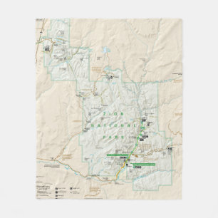 Zion National Park (Utah) kaart fleece blanket Deken