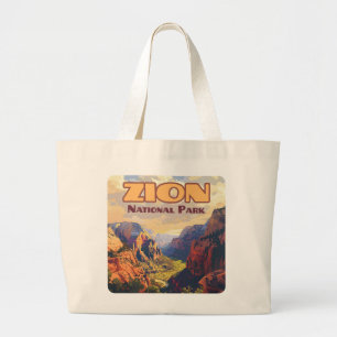Zion National Park Utah Moab Canyon Retro Grote Tote Bag
