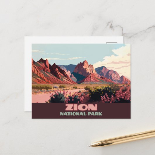 Zion National Park Utah Mountains Briefkaart (Voorkant / Achterkant in situ)