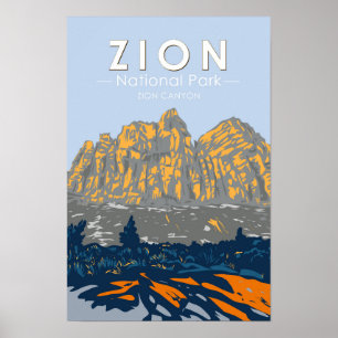 Zion National Park Utah Zion Canyon Retro Poster