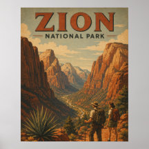 Zion National Park Vintage WPA stijl canyon wandel