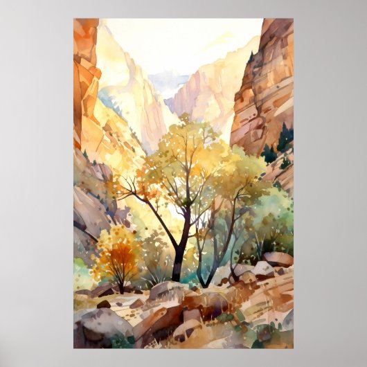 Zion National Park Waterverf Poster (Voorkant)
