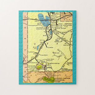 Zion Park Grand Canyon 11x14 Vintage Kaart Puzzel