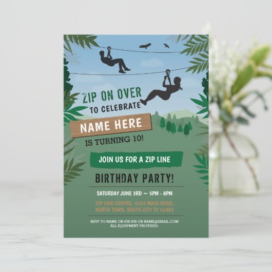 Zip Line Birthday Adventure Park Invitation extéri (Debout devant)