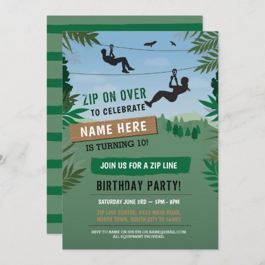 Zip Line Birthday Adventure Park Invitation extéri (Devant / Derrière)