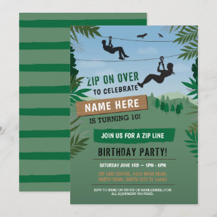 Zip Line Birthday Adventure Park Invitation extéri
