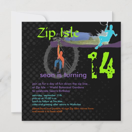 Zip Line Birthday Party Invitations Kaart (Voorkant)