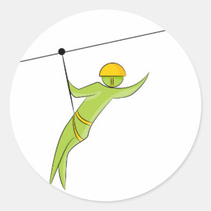 Zipline Rider Stick Figure Icon Ronde Sticker