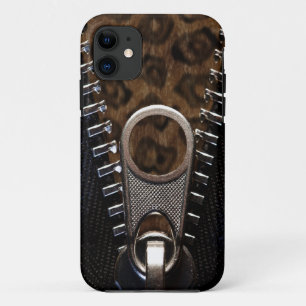 Zippered Leopard Print Fur iPhone 11 Hoesje