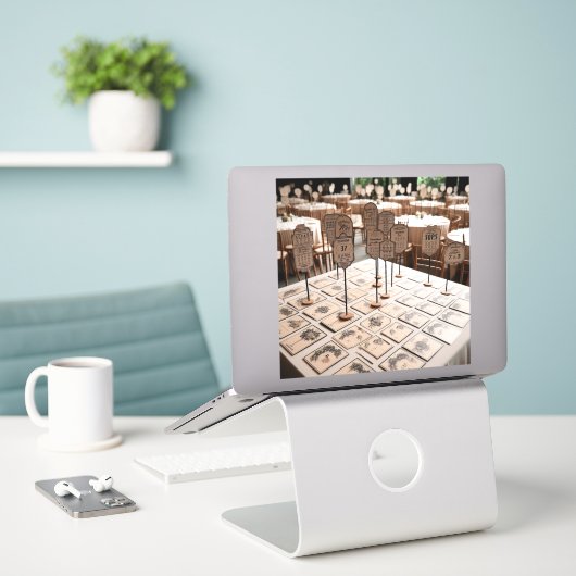 Zitkaarten stickers voor het toewijzen van tafels  (Laptop op bureau)