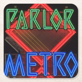 Zitkamer Metro Neonreclame Vierkante Kartonnen Onderzetter