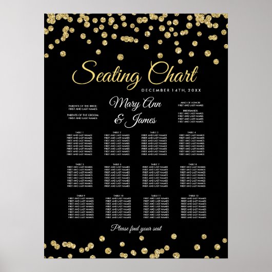 Zitkast Gold Faux Glitter Confetti Black Poster (Voorkant)