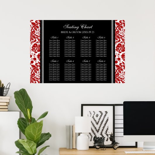Zitkuur 8 Tables Black Red Damask Poster (Thuiskantoor)
