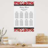 Zitkuur 8 Tables Red Black Damask Poster (Keuken)