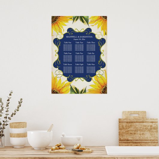 ZITPLAATS, Zonnebloem en marineblauw Poster (Keuken)