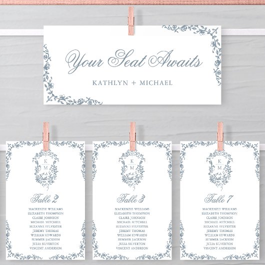 Zitplaatsenkaartkop Dusty Blue Crest Kaart