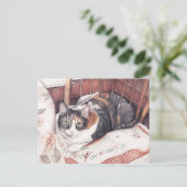 Zitten  Briefkaart van de Kat van Calico (Staand voorkant)
