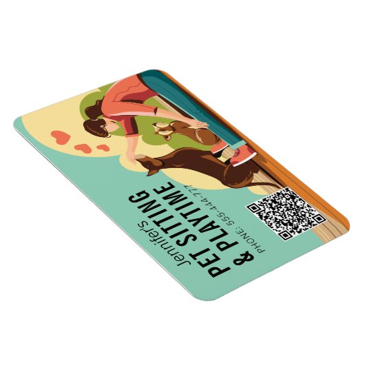 Zitten en afspelen met QR-code Dog Business Magneet (Rechterzijde)