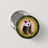 Zitten Happy Panda in het Oranje Ronde Button 3,2 Cm (Voorkant /achterkant)
