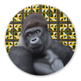 Zittend Gorilla Geel Groen Geometrisch Wildlife Keramische Knop