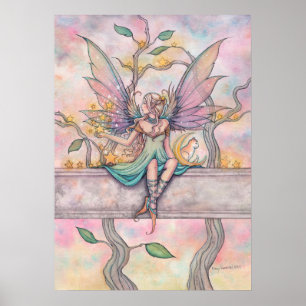 Zittend met Sterren Fairy met Oranje Tabby Art Poster