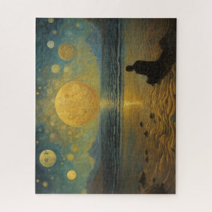 Zittend op het strand van de surrealistische werel legpuzzel