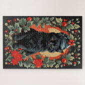 Zittend Zwart Kat Kerstmis Thema Legpuzzel (Horizontaal)