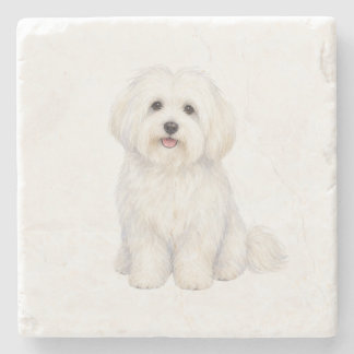 Zittende Coton De Tulear natuurstenen onderzetter