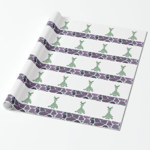 Zittende giraffe met giraffe vachtprint cadeaupapier