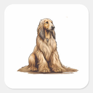 Zittende gouden Afghaanse hond Vierkante Sticker