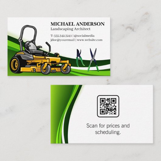 Zittende grasmaaier | Tuingereedschap Visitekaartje (Voorkant / Achterkant)