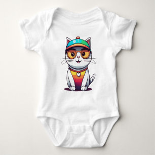 Zittende kat draagt een bril en Pet Romper