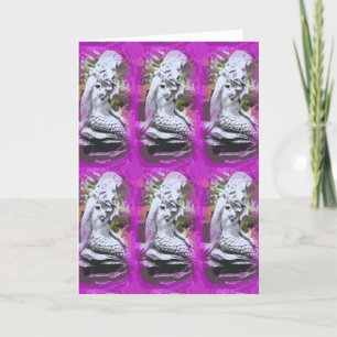 zittende mermaids paarse wenskaart kaart