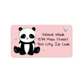 Zittende Panda met harten Roze Etiket (Voorkant)