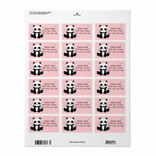 Zittende Panda met harten Roze Etiket (Full Sheet)