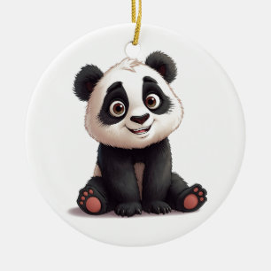 Zittende pandabeer cartoon illustratie artwork keramisch ornament