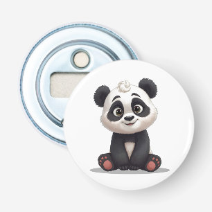 Zittende pandabeer Cartoon Illustratie Kunstwerk Button Flesopener