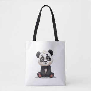 Zittende pandabeer Cartoon Illustratie Kunstwerk Draagtas