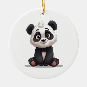 Zittende pandabeer Cartoon Illustratie Kunstwerk Keramisch Ornament