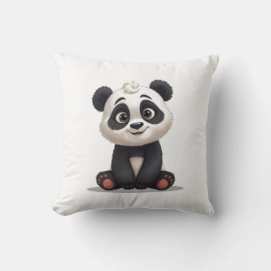 Zittende pandabeer Cartoon Illustratie Kunstwerk Kussen