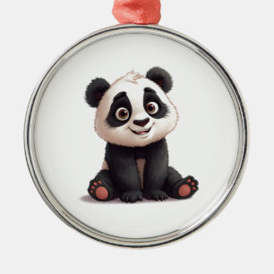 Zittende pandabeer Cartoon Illustratie Kunstwerk Metalen Ornament