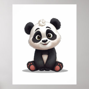 Zittende pandabeer Cartoon Illustratie Kunstwerk Poster