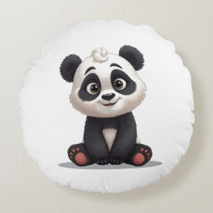 Zittende pandabeer Cartoon Illustratie Kunstwerk Rond Kussen
