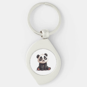 Zittende pandabeer Cartoon Illustratie Kunstwerk Sleutelhanger